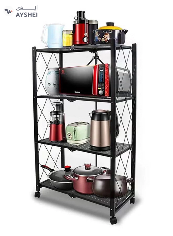 Home Time 4-Layered Foldable Storage Rack With Wheels Black 34x71x124cm