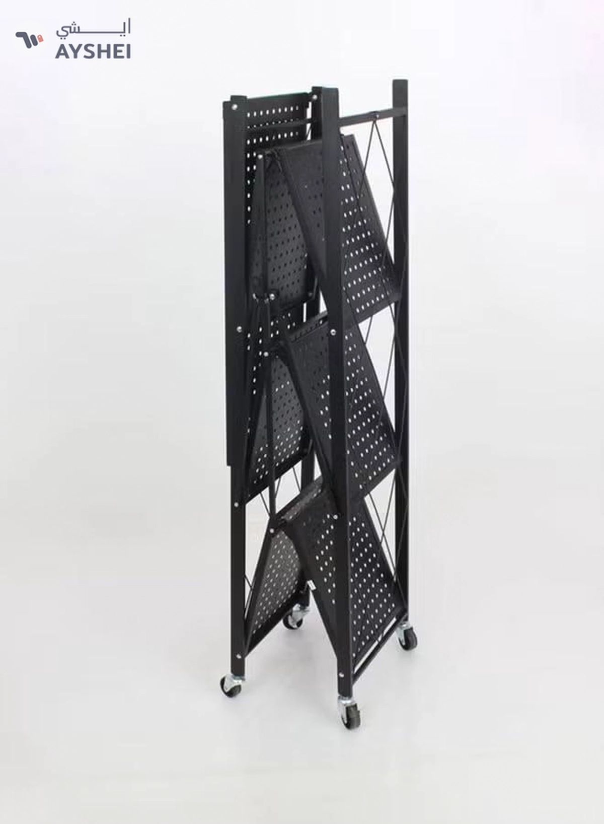 Home Time 4-Layered Foldable Storage Rack With Wheels Black 34x71x124cm-3-3