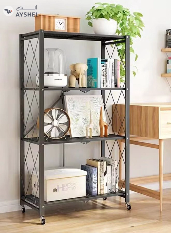 Home Time 4-Layered Foldable Storage Rack With Wheels Black 34x71x124cm
