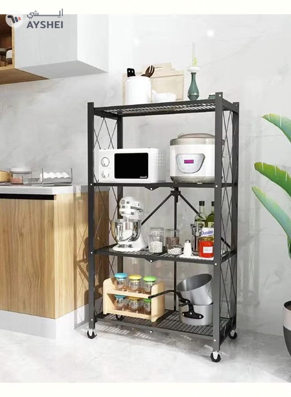 Home Time 4-Layered Foldable Storage Rack With Wheels Black 34x71x124cm