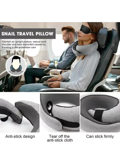 Memory Foam Travel Neck Pillow with Eye Mask & Ear Plugs – Ergonomic Cushion for Airplane, Car & Train Journeys, Grey-5