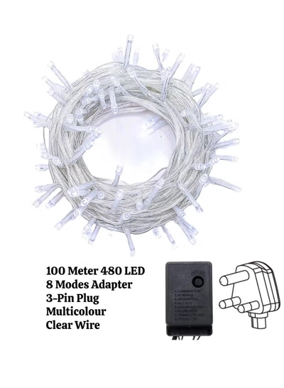 Yuwell 100 Meter 480 LED String Lights Decoration Lights RGB Light 8 Modes Led Light Clear Wire For Home Decorations Ramadan Lights Indoor & Outdoor Decoration Ramadan Decoration Light Diwali Lights Curtain Lights With 3-Pin UK Plug-4