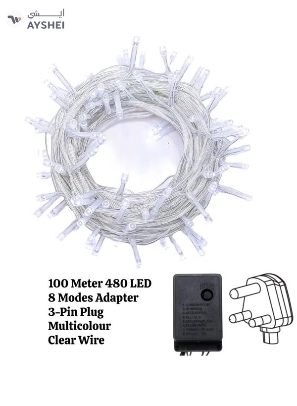 Yuwell 100 Meter 480 LED String Lights Decoration Lights RGB Light 8 Modes Led Light Clear Wire For Home Decorations Ramadan Lights Indoor & Outdoor Decoration Ramadan Decoration Light Diwali Lights Curtain Lights With 3-Pin UK Plug