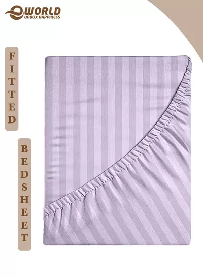 Lilac Striped Microfiber Fitted Bedsheet with Deep Pocket for a Snug Fit, Breathable, Machine Washable for Optimal Protection, Available in King, Queen and Single Sizes, Without Pillow Cover-0