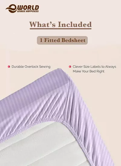 Lilac Striped Microfiber Fitted Bedsheet with Deep Pocket for a Snug Fit, Breathable, Machine Washable for Optimal Protection, Available in King, Queen and Single Sizes, Without Pillow Cover-3