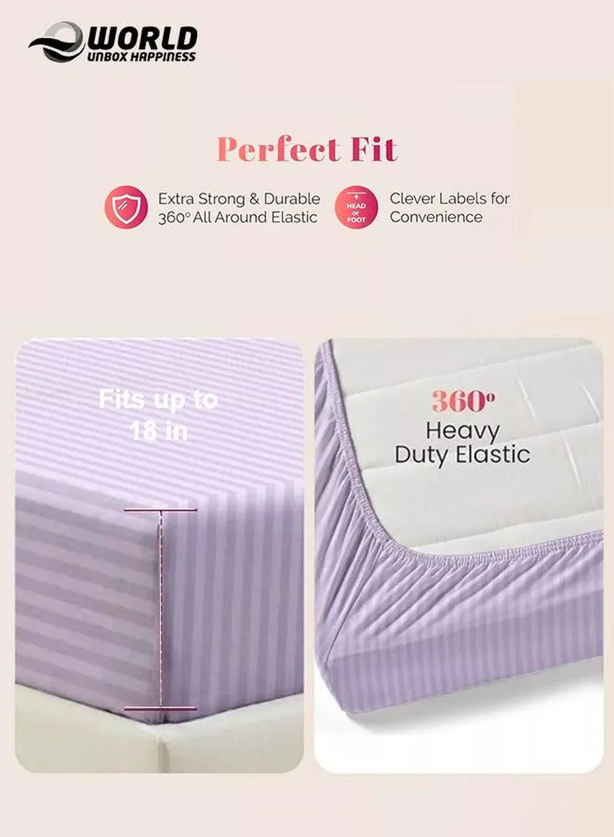 Lilac Striped Microfiber Fitted Bedsheet with Deep Pocket for a Snug Fit, Breathable, Machine Washable for Optimal Protection, Available in King, Queen and Single Sizes, Without Pillow Cover-2-2