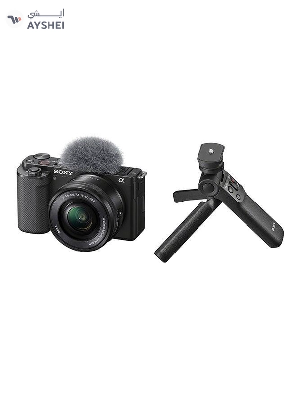 Sony Alpha ZV-E10L Interchangeable Lens Vlog Digital Camera with 16-50 mm Lens and Free Wireless Grip with remote control and tripod feature, 24.2MP, Black