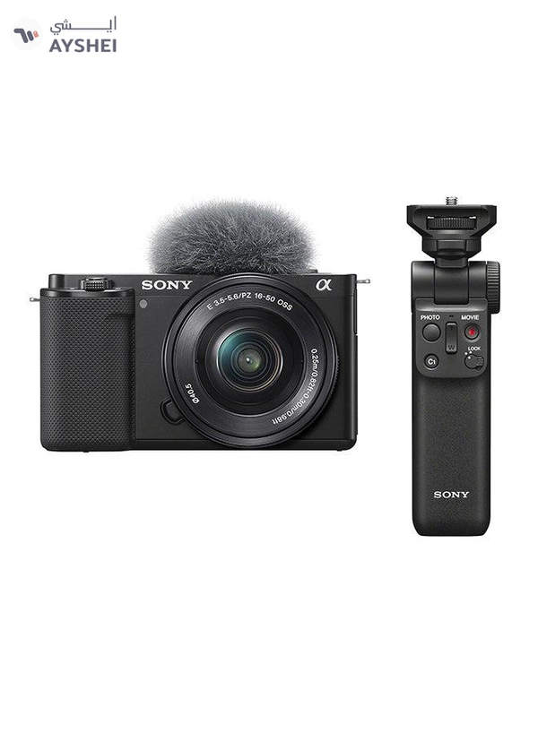 Sony Alpha ZV-E10L Interchangeable Lens Vlog Digital Camera with 16-50 mm Lens and Free Wireless Grip with remote control and tripod feature, 24.2MP, Black