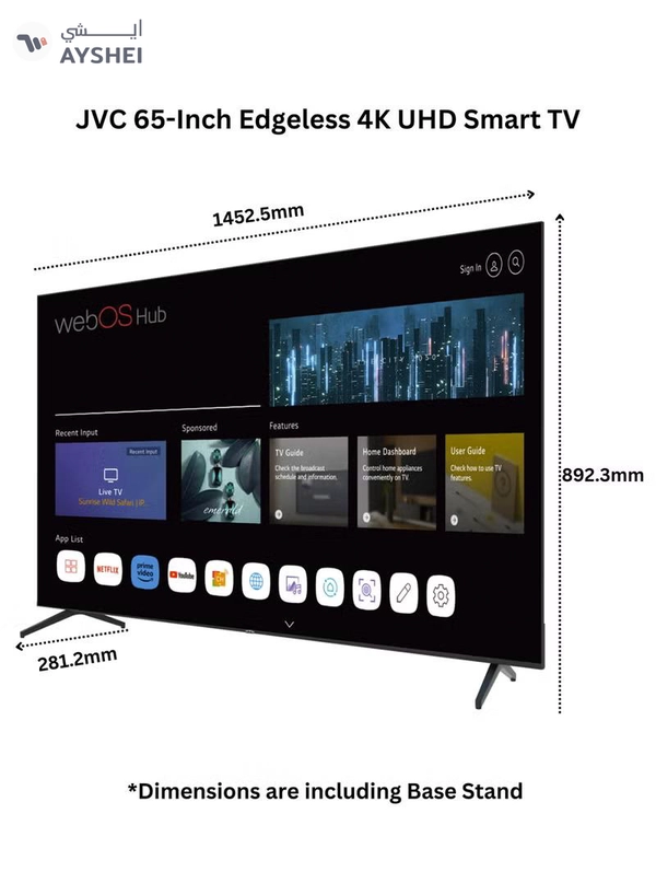 JVC 65 Inch Edgeless 4K QLED Quantum Dot WebOs Smart TV With Magic Remote, Bluetooth And Dolby Audio 2024 Model LT-65NQ7155 Black