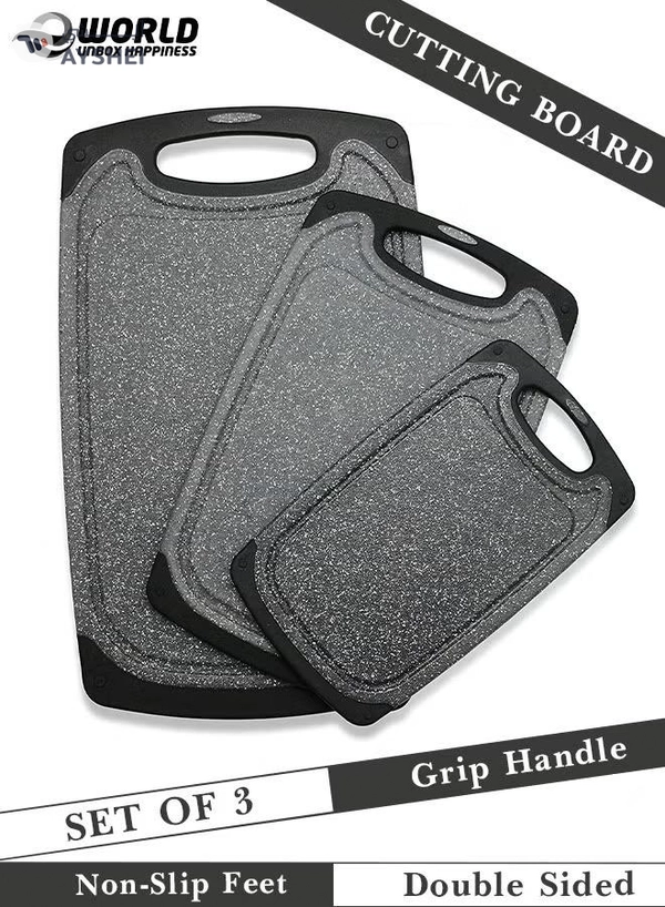 Eworld 3-Piece Plastic Cutting Board Set – Non-Slip Kitchen Chopping Boards