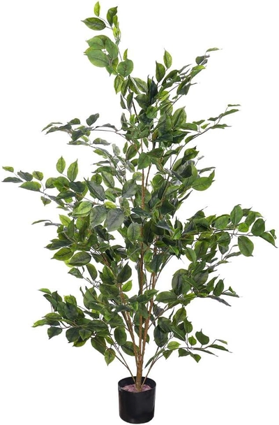 YATAI Decor Nearly Natural Artificial Ficus Plant Lush Green Leaves Artificial Plants with Base-0