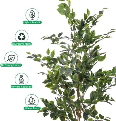 YATAI Decor Nearly Natural Artificial Ficus Plant Lush Green Leaves Artificial Plants with Base-2