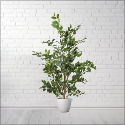 YATAI Decor Nearly Natural Artificial Ficus Plant Lush Green Leaves Artificial Plants with Base-4
