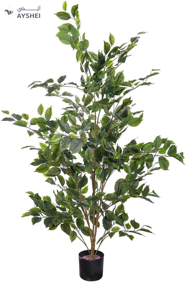 YATAI Decor Nearly Natural Artificial Ficus Plant Lush Green Leaves Artificial Plants with Base