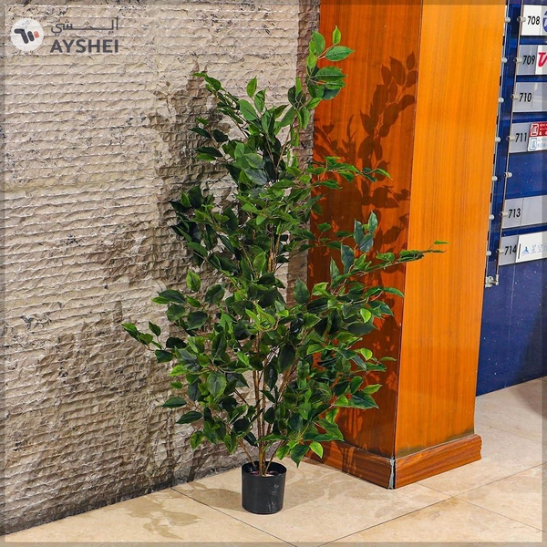 YATAI Decor Nearly Natural Artificial Ficus Plant Lush Green Leaves Artificial Plants with Base
