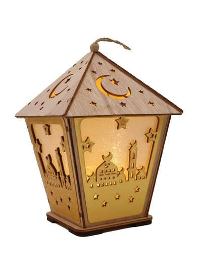 Yuwell 3 Pcs Wooden Ramadan Lantern Ramadan Mubarak Decoration Light Eid Decoration Lantern Lamp For Indoor And Outdoor Use Decoration Ramadan Light 18X13CM-4