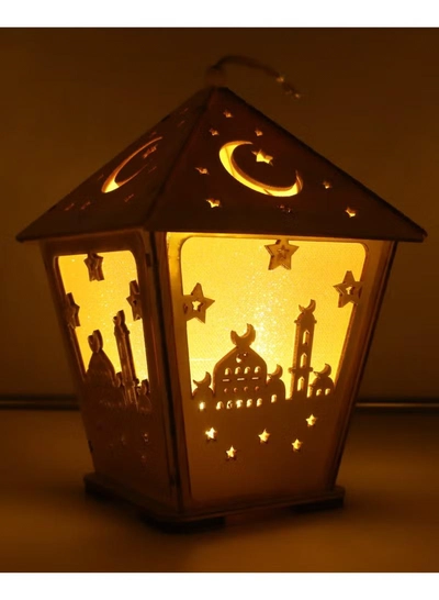 Yuwell 3 Pcs Wooden Ramadan Lantern Ramadan Mubarak Decoration Light Eid Decoration Lantern Lamp For Indoor And Outdoor Use Decoration Ramadan Light 18X13CM-6