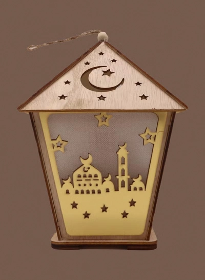 Yuwell 3 Pcs Wooden Ramadan Lantern Ramadan Mubarak Decoration Light Eid Decoration Lantern Lamp For Indoor And Outdoor Use Decoration Ramadan Light 18X13CM-3