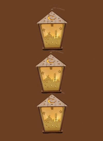 Yuwell 3 Pcs Wooden Ramadan Lantern Ramadan Mubarak Decoration Light Eid Decoration Lantern Lamp For Indoor And Outdoor Use Decoration Ramadan Light 18X13CM-1