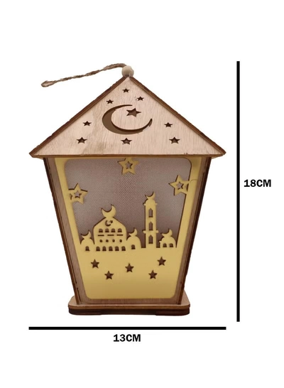 Yuwell 3 Pcs Wooden Ramadan Lantern Ramadan Mubarak Decoration Light Eid Decoration Lantern Lamp For Indoor And Outdoor Use Decoration Ramadan Light 18X13CM-7