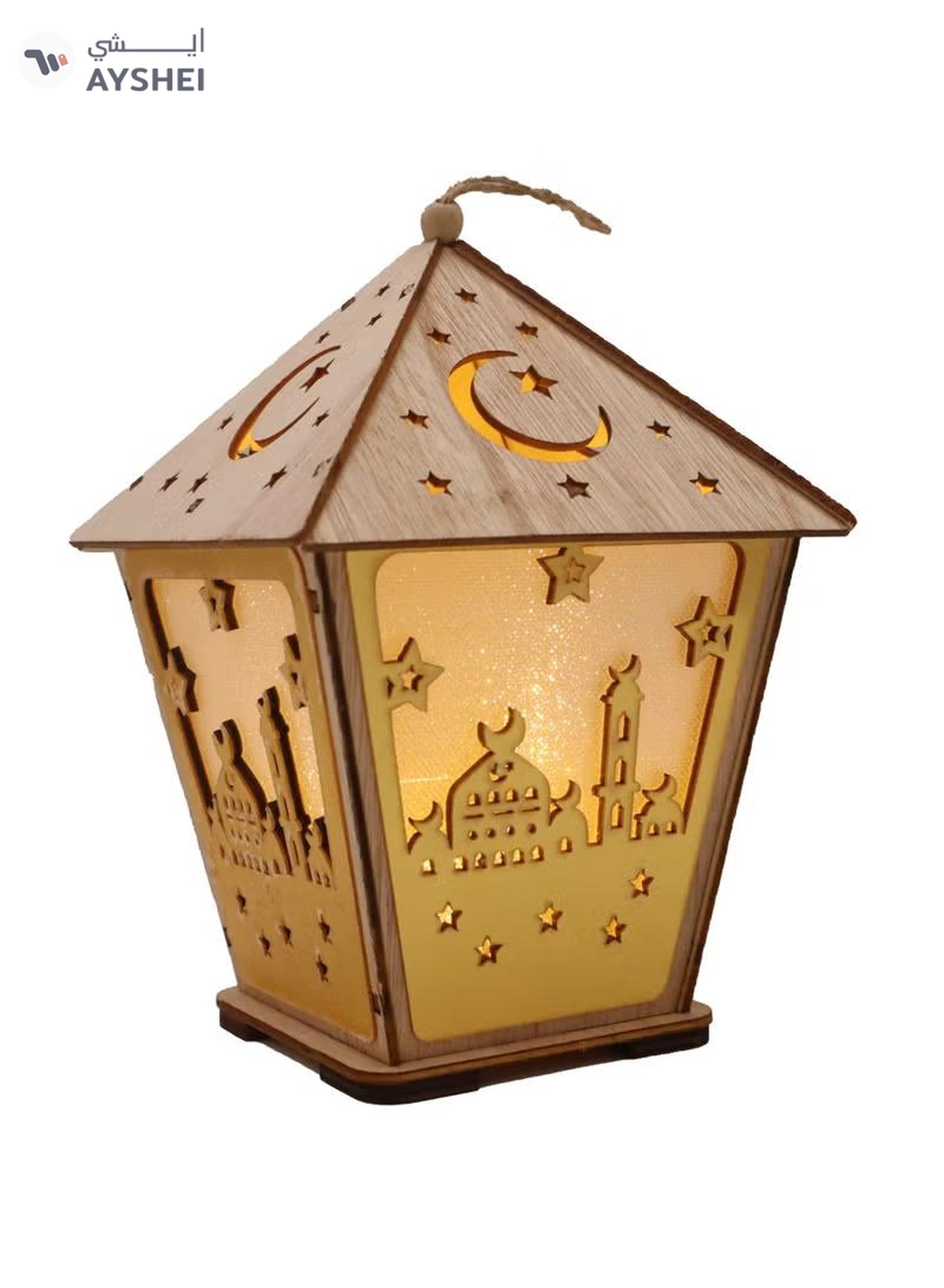 Yuwell 3 Pcs Wooden Ramadan Lantern Ramadan Mubarak Decoration Light Eid Decoration Lantern Lamp For Indoor And Outdoor Use Decoration Ramadan Light 18X13CM-4-4