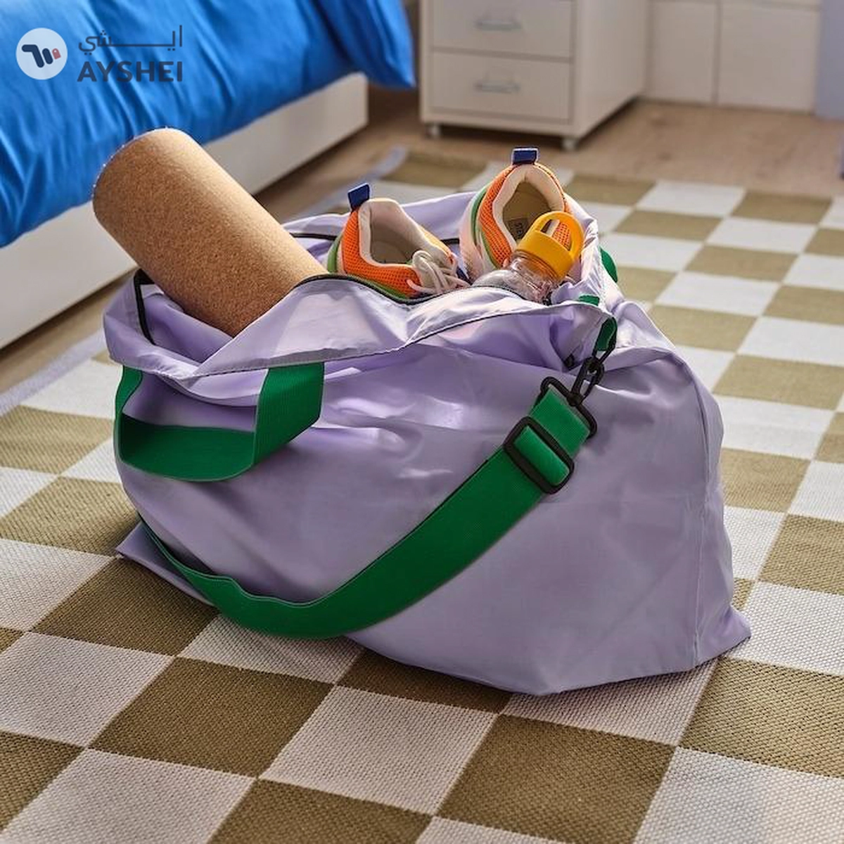IKEA RÄCKLA Bag, Foldable, Lilac/Green, 75x45 cm/55 L-5-5