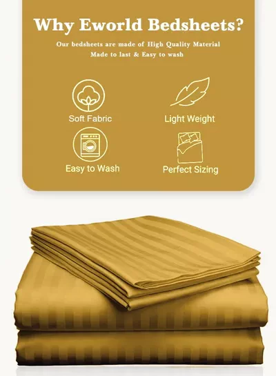 Eworld 3 Piece Luxury Gold Striped Bed Sheet Set with 1 Flat Sheet and 2 Pillowcases for Hotel and Home Crafted from Ultra Soft and Breathable Microfiber for Year-Round Comfort, (Single/Double)-4