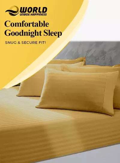 Eworld 3 Piece Luxury Gold Striped Bed Sheet Set with 1 Flat Sheet and 2 Pillowcases for Hotel and Home Crafted from Ultra Soft and Breathable Microfiber for Year-Round Comfort, (Single/Double)-3
