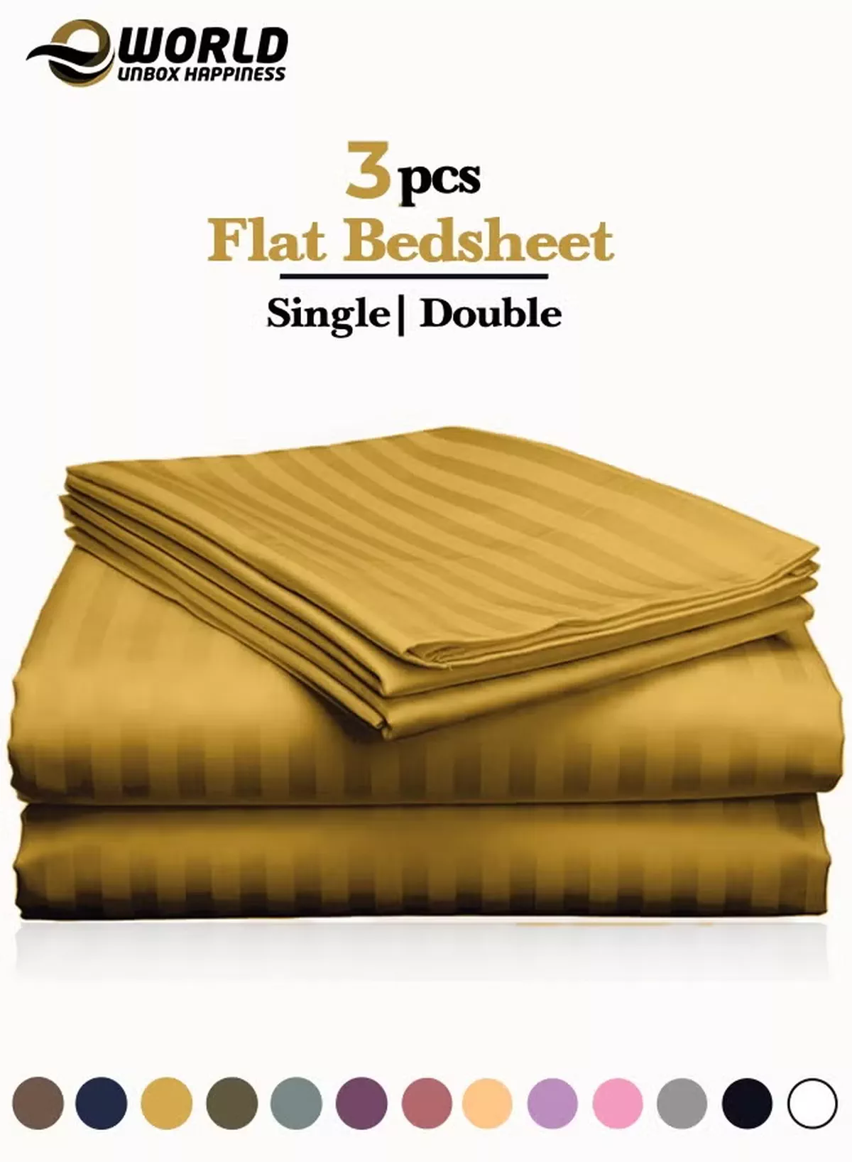 Eworld 3 Piece Luxury Gold Striped Bed Sheet Set with 1 Flat Sheet and 2 Pillowcases for Hotel and Home Crafted from Ultra Soft and Breathable Microfiber for Year-Round Comfort, (Single/Double)