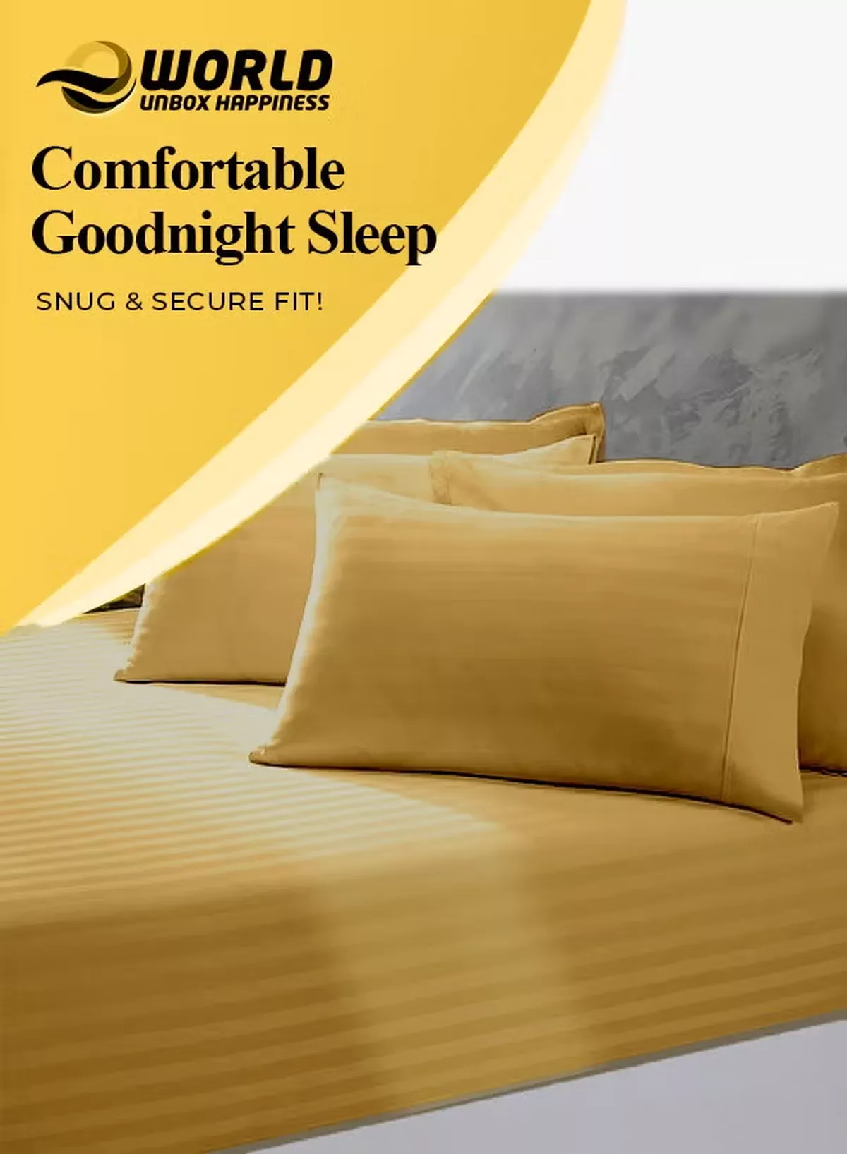 Eworld 3 Piece Luxury Gold Striped Bed Sheet Set with 1 Flat Sheet and 2 Pillowcases for Hotel and Home Crafted from Ultra Soft and Breathable Microfiber for Year-Round Comfort, (Single/Double)-3-3