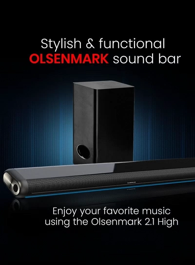 OLSENMARK OMMS1286, 2.1 High Bass Sound Bar, 1400W PMPO Sound Bar, Bluetooth, USB, AUX Connection, Mini Sound, Audio System for TV Speakers, Home Theater, Gaming, Projectors-0