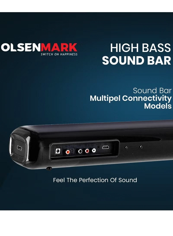 OLSENMARK OMMS1286, 2.1 High Bass Sound Bar, 1400W PMPO Sound Bar, Bluetooth, USB, AUX Connection, Mini Sound, Audio System for TV Speakers, Home Theater, Gaming, Projectors
