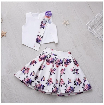 Babyqlo Beautiful Flower Printed Skirt with white top set for little Girls-1
