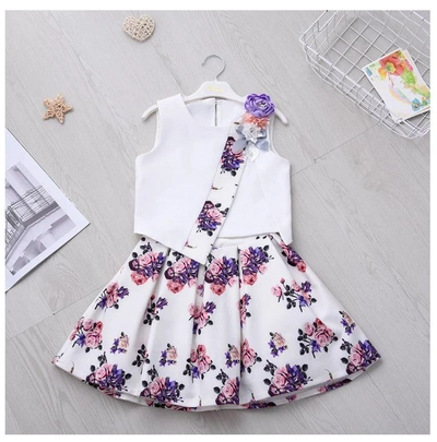 Babyqlo Beautiful Flower Printed Skirt with white top set for little Girls-0