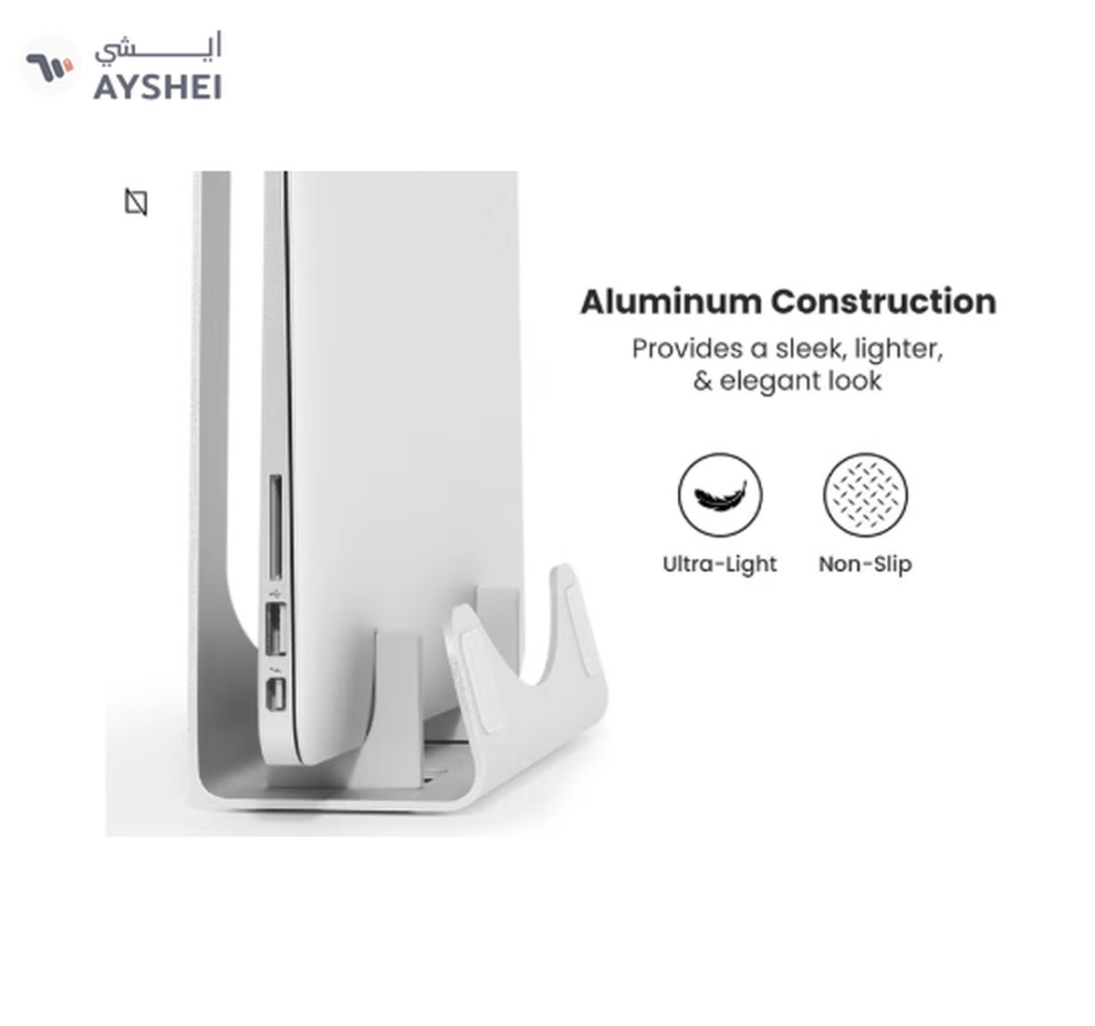 NAVODESK Aluminium Vertical Laptop Stand and Riser Silver-3-3