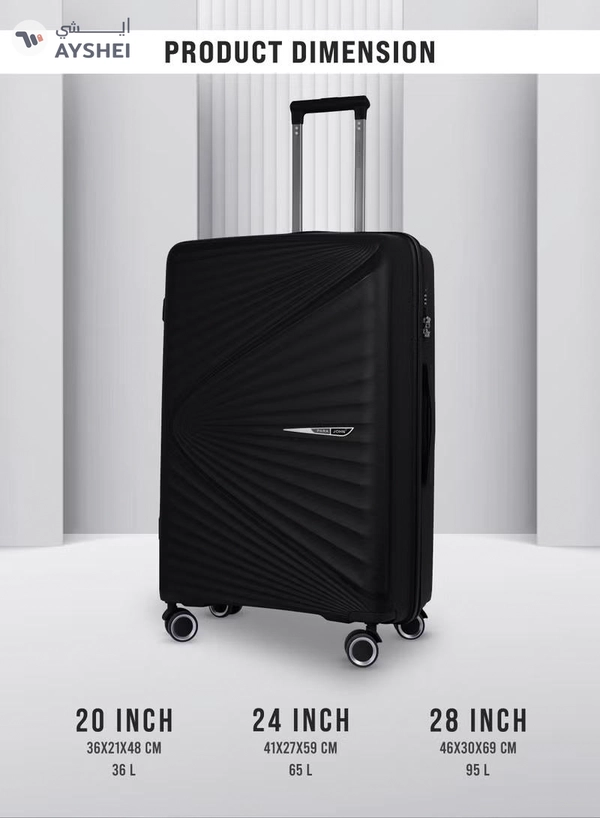 PARAJOHN 3 Piece Polypropylene Hardside Spinner Luggage Trolley Set 20/24/28 Black