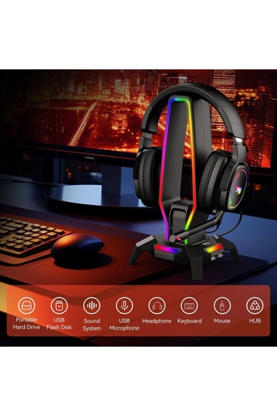 HB25 3.5MM Expansion interface HUB Function Seven Colorful RGB Muiti Functionel Headphone Holder-5