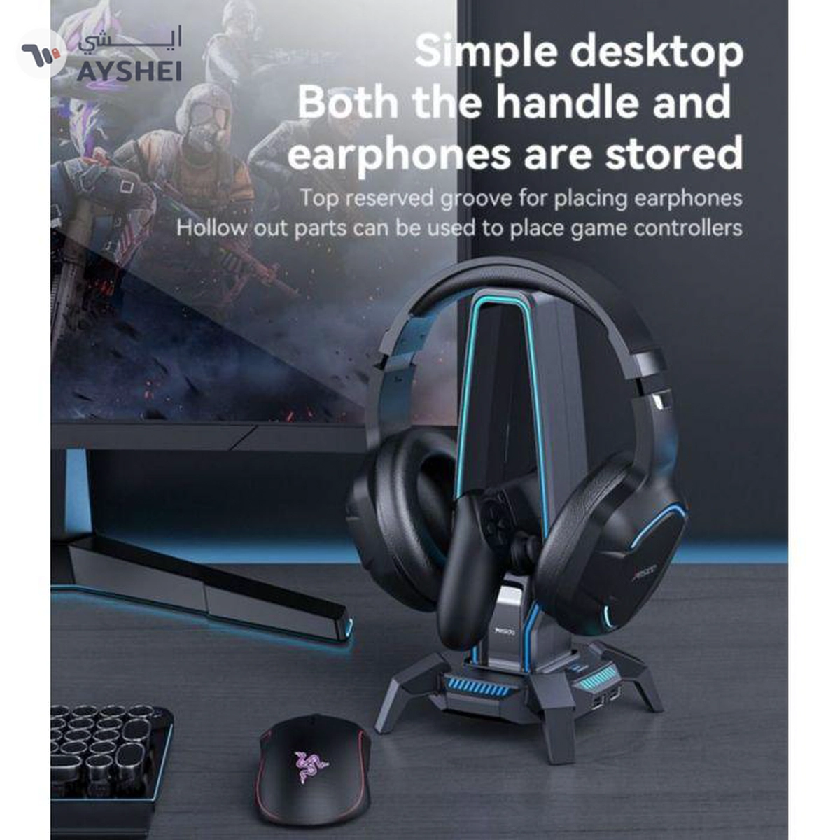 HB25 3.5MM Expansion interface HUB Function Seven Colorful RGB Muiti Functionel Headphone Holder-2-2