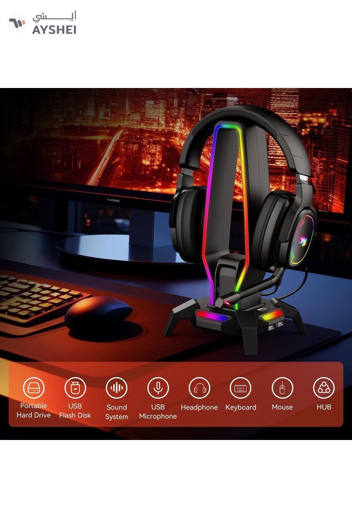 HB25 3.5MM Expansion interface HUB Function Seven Colorful RGB Muiti Functionel Headphone Holder-5-5