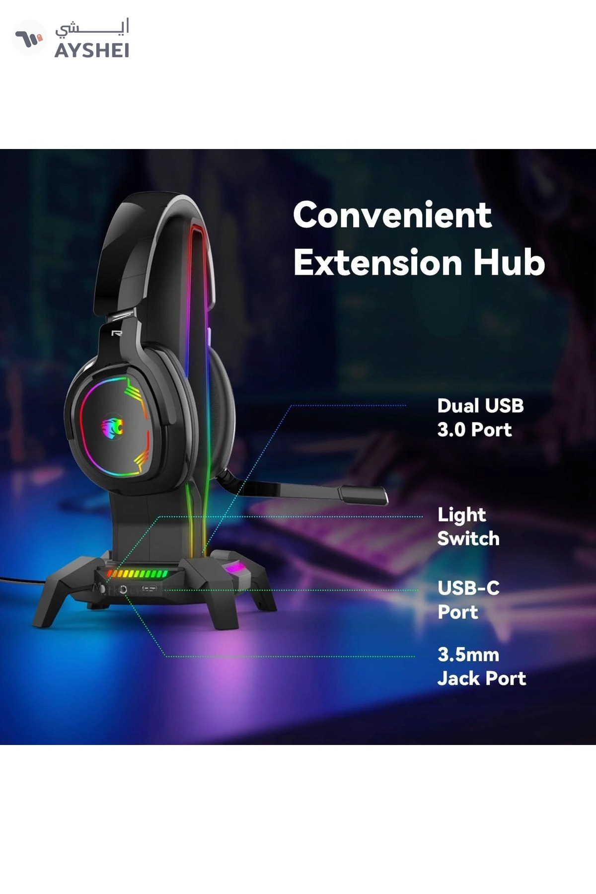 HB25 3.5MM Expansion interface HUB Function Seven Colorful RGB Muiti Functionel Headphone Holder-8-8