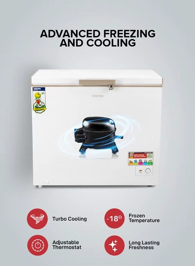 GEEPAS 300L Gross/260L Net Capacity Freestanding Chest Freezer With Compressor Swith Off Function, LED Light, Lock & Key, High-Efficiency Monolithic Foaming, 2 Food Basket, Adjustable Thermostat 350 L 155 W GCF3006WAH White-1