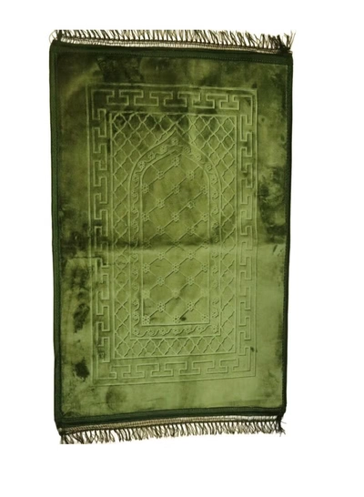 Yuwell Embossed Prayer Mat Anti-Slip Velvet Top Islamic Prayer Mat Sajadah Prayer Rug Salah Mat For Men And Women Eid Gift And Ramadan Gift 70X110CM Green-0