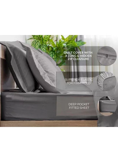 6-Piece Premium King Size Bedding Set, Grey Striped Design and High Quality Microfiber Hotel Luxury Bedsheet Soft Quilt Cover and Pillowcases-1