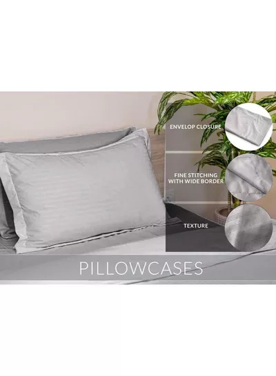 6-Piece Premium King Size Bedding Set, Grey Striped Design and High Quality Microfiber Hotel Luxury Bedsheet Soft Quilt Cover and Pillowcases-3
