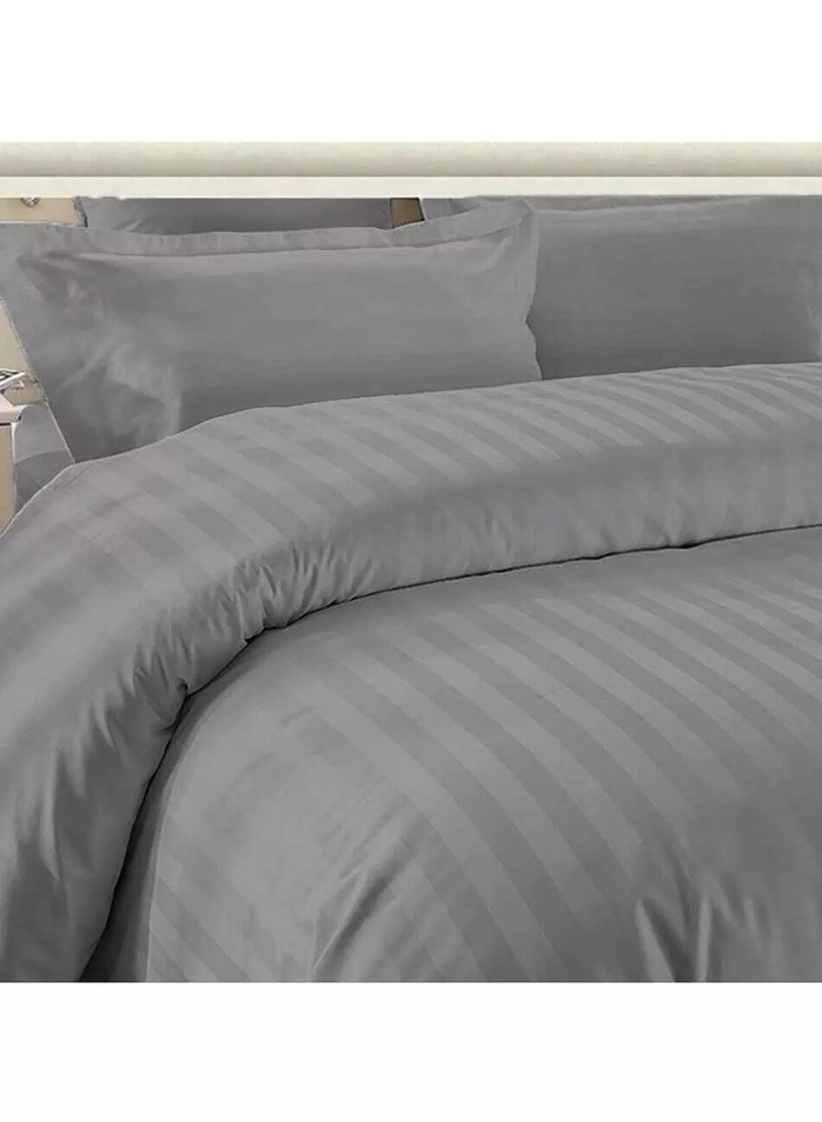 6-Piece Premium King Size Bedding Set, Grey Striped Design and High Quality Microfiber Hotel Luxury Bedsheet Soft Quilt Cover and Pillowcases-4-4