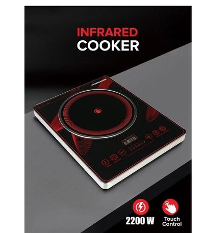 Olsenmark Digital Control Electric Infrared Cooker, Single Cooking Hob, Burner With Adjustable Temperature, Energy Saving/ Touch Control, 20 Settings, Stainless Steel Body and Tempered Glass Panel, 2 Years Warranty 2200 W OMIC2092M Black/Red-0