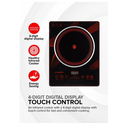 Olsenmark Digital Control Electric Infrared Cooker, Single Cooking Hob, Burner With Adjustable Temperature, Energy Saving/ Touch Control, 20 Settings, Stainless Steel Body and Tempered Glass Panel, 2 Years Warranty 2200 W OMIC2092M Black/Red-2