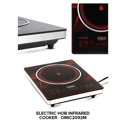 Olsenmark Digital Control Electric Infrared Cooker, Single Cooking Hob, Burner With Adjustable Temperature, Energy Saving/ Touch Control, 20 Settings, Stainless Steel Body and Tempered Glass Panel, 2 Years Warranty 2200 W OMIC2092M Black/Red-3