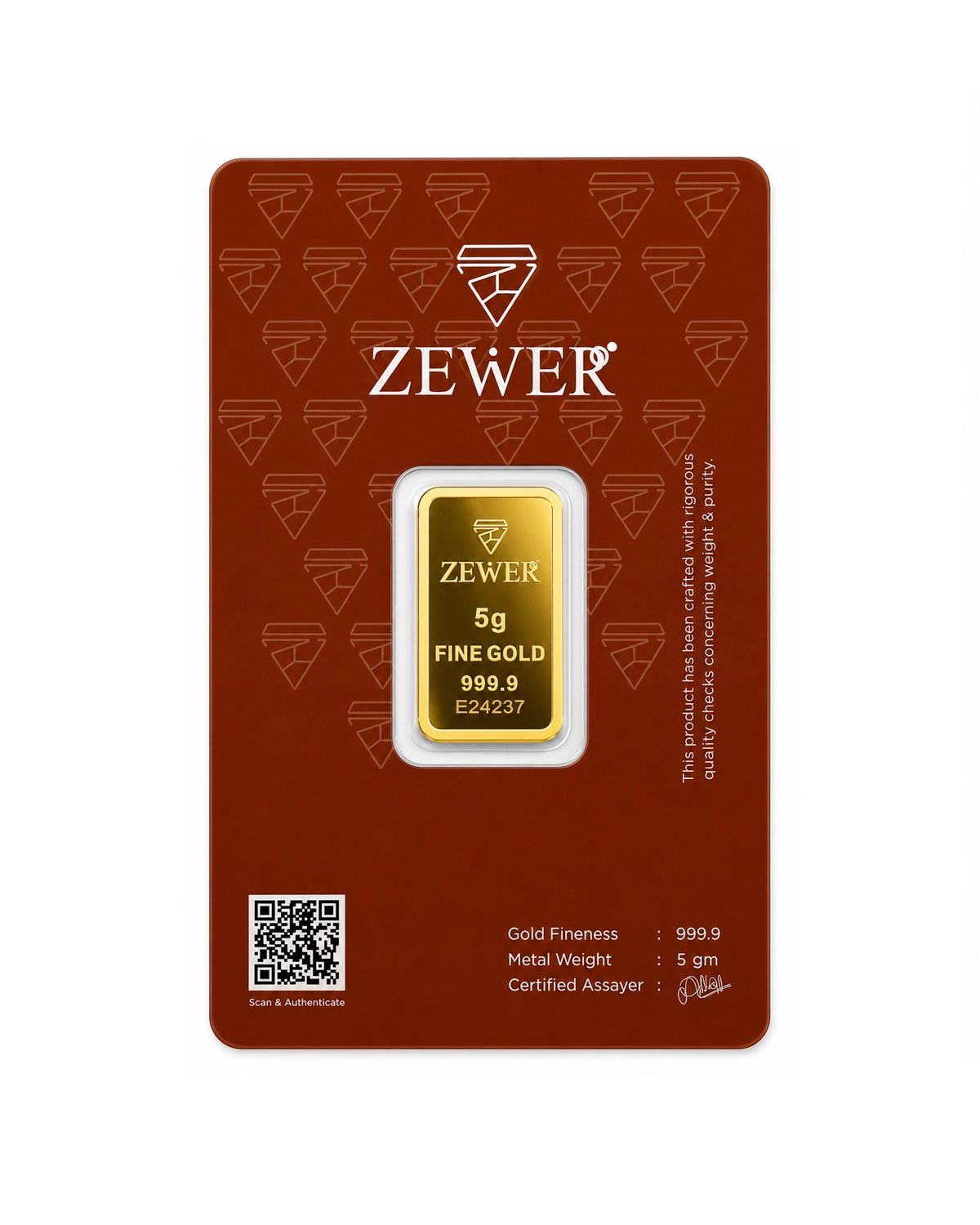 Zewer 5g 999.9 Purity Flower Gold Bar