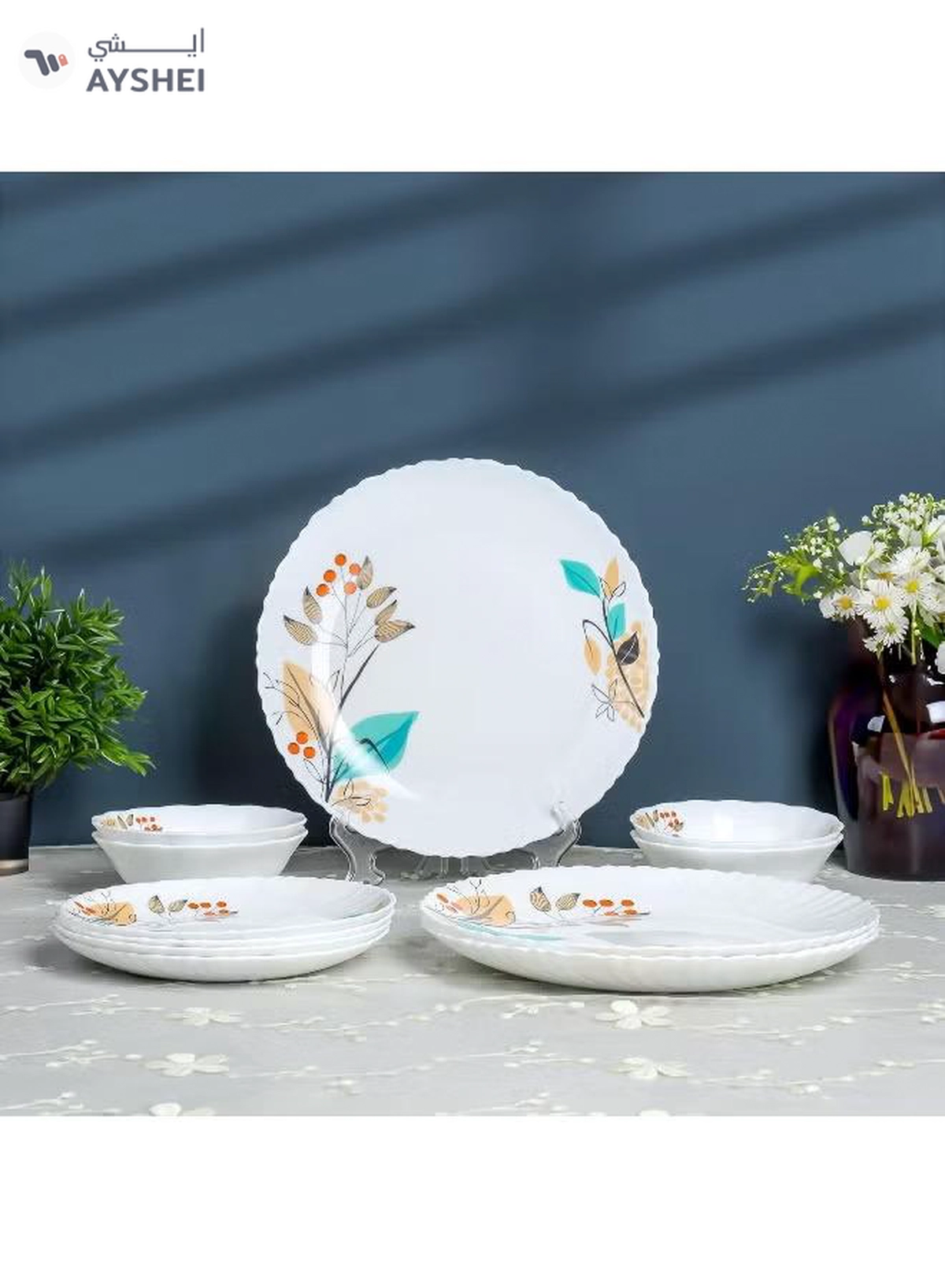 Delcasa DC3304 Tropical Tranquility Opalware Dinner Set 12-Pieces, White-7-7